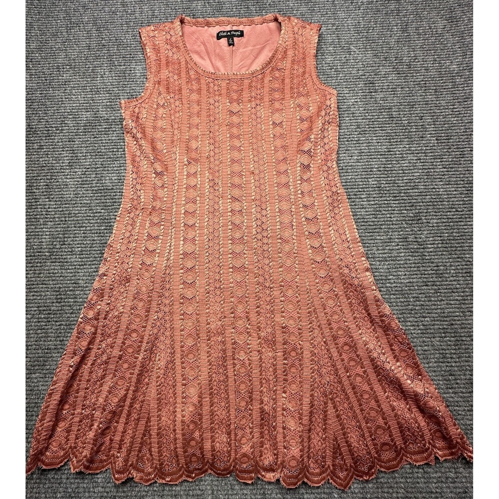 Cloth & People Dress Womens Large Pink Lace A Line Swing‎ Scoop Neck Knee Length
